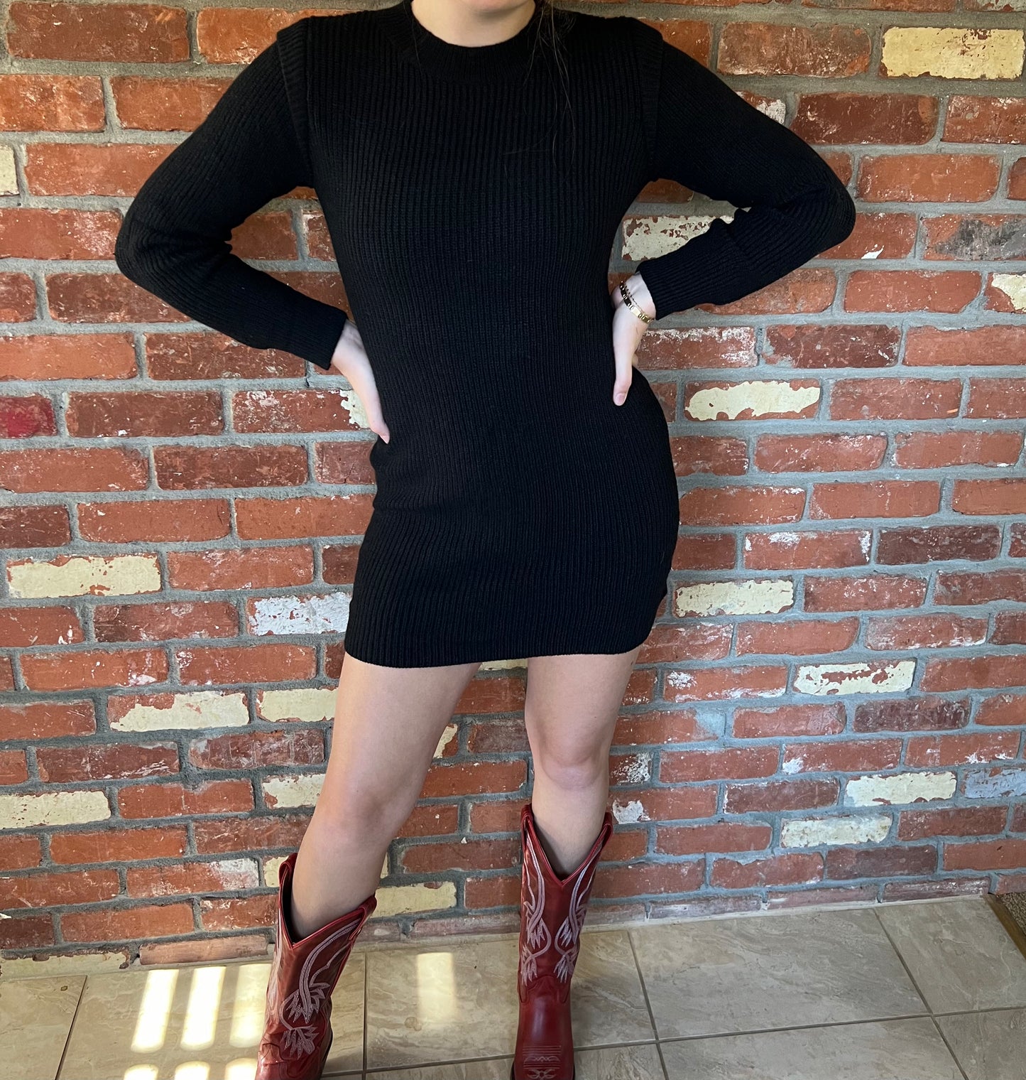 Knit Sweater Dress- Black