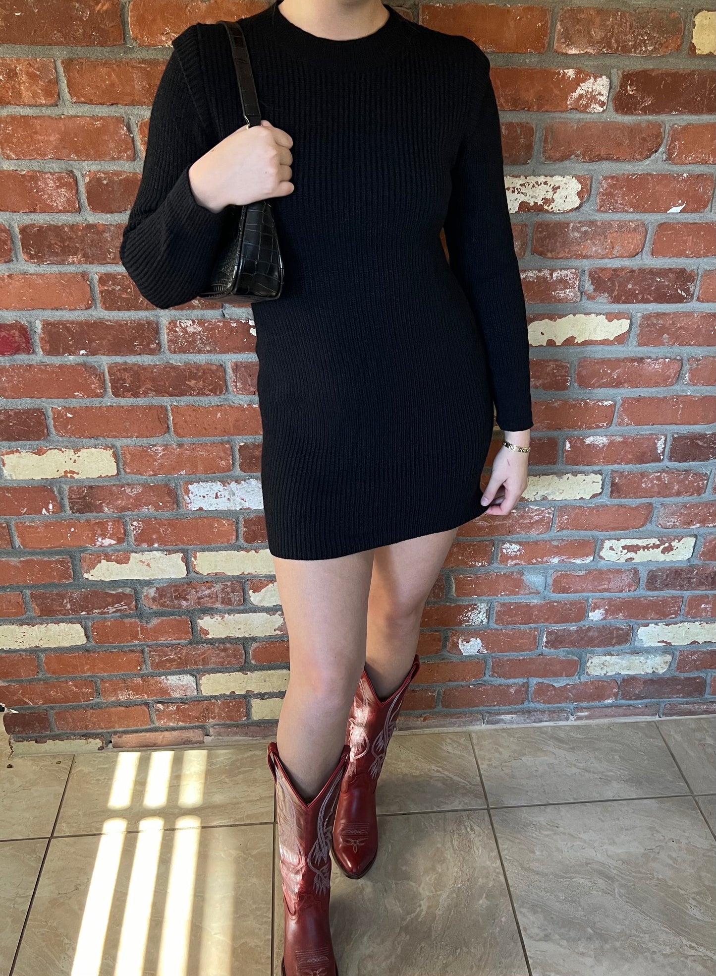Knit Sweater Dress- Black