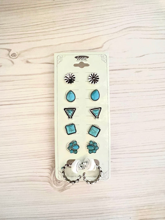 Turquoise Stud and hoop earrings 6 pairs